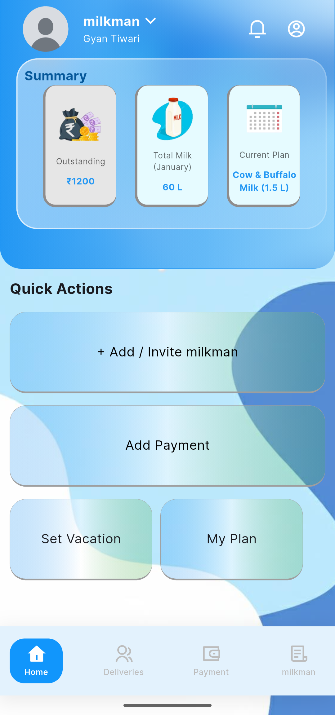 DairyGo App Interface 1